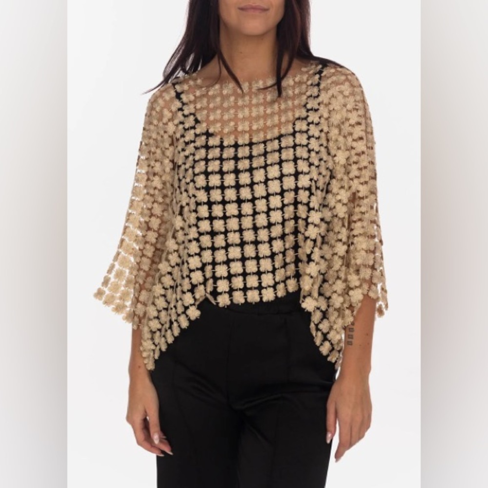 Rare CHARLIE B Gold Crochet Overlay Blouse Large